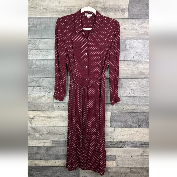 Whistles Margot Spot Shirt Dress UK 10 Burgundy Midi Royal ASO Kate Middleton - Picture 5 of 10
